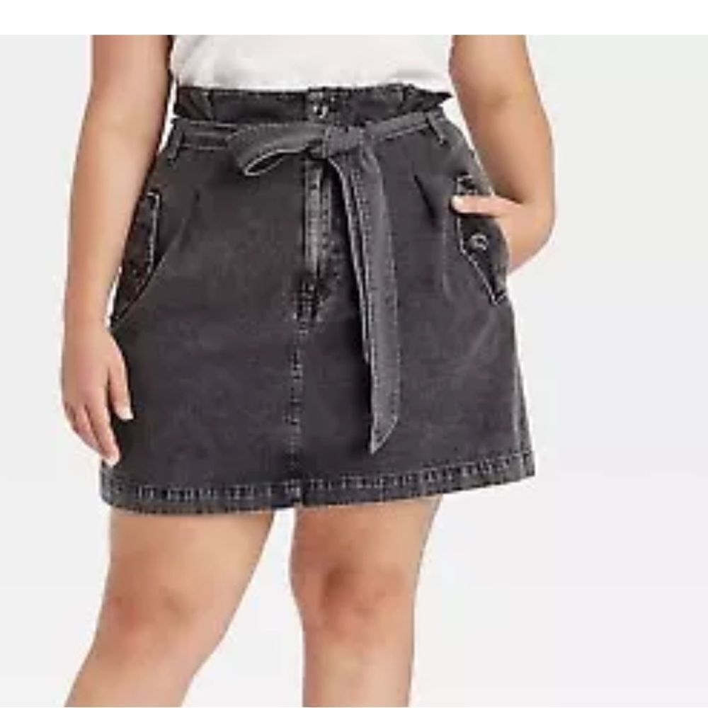 NWT WHO WHAT WEAR Paperbag Waist Denim Skirt Sz 10